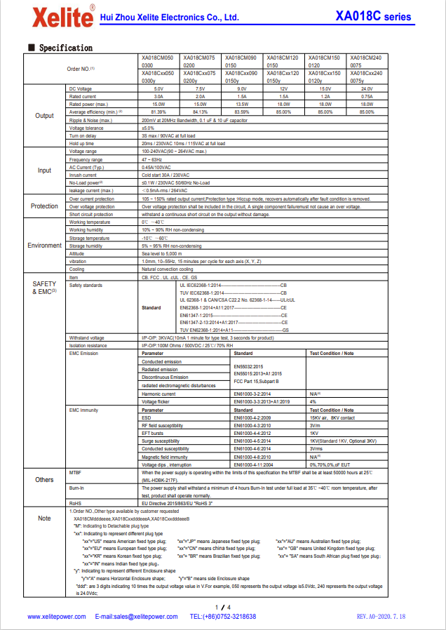 Power supply specification